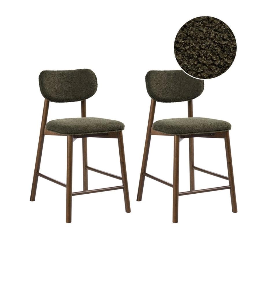 Lot de 2 chaises de bar MILLS Bouclé Marron/vert