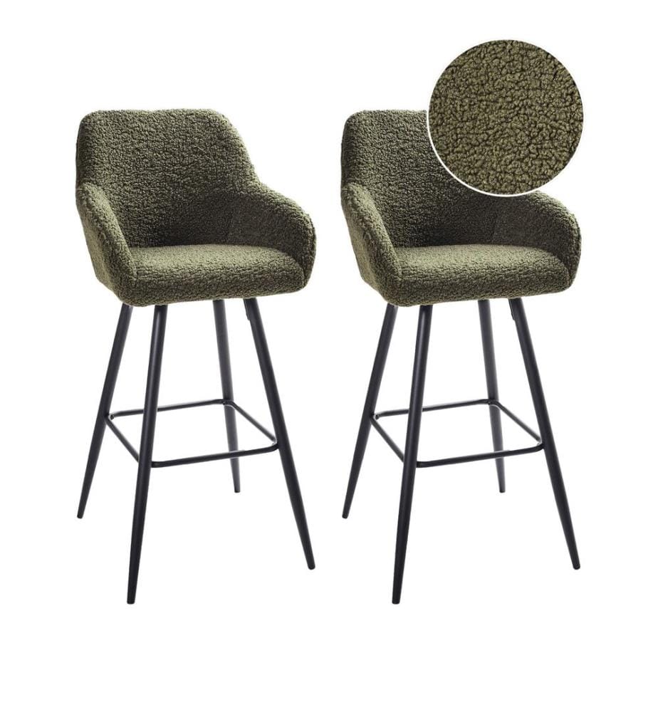 Lot de 2 chaises de bar CASMALIA Bouclé Vert foncé