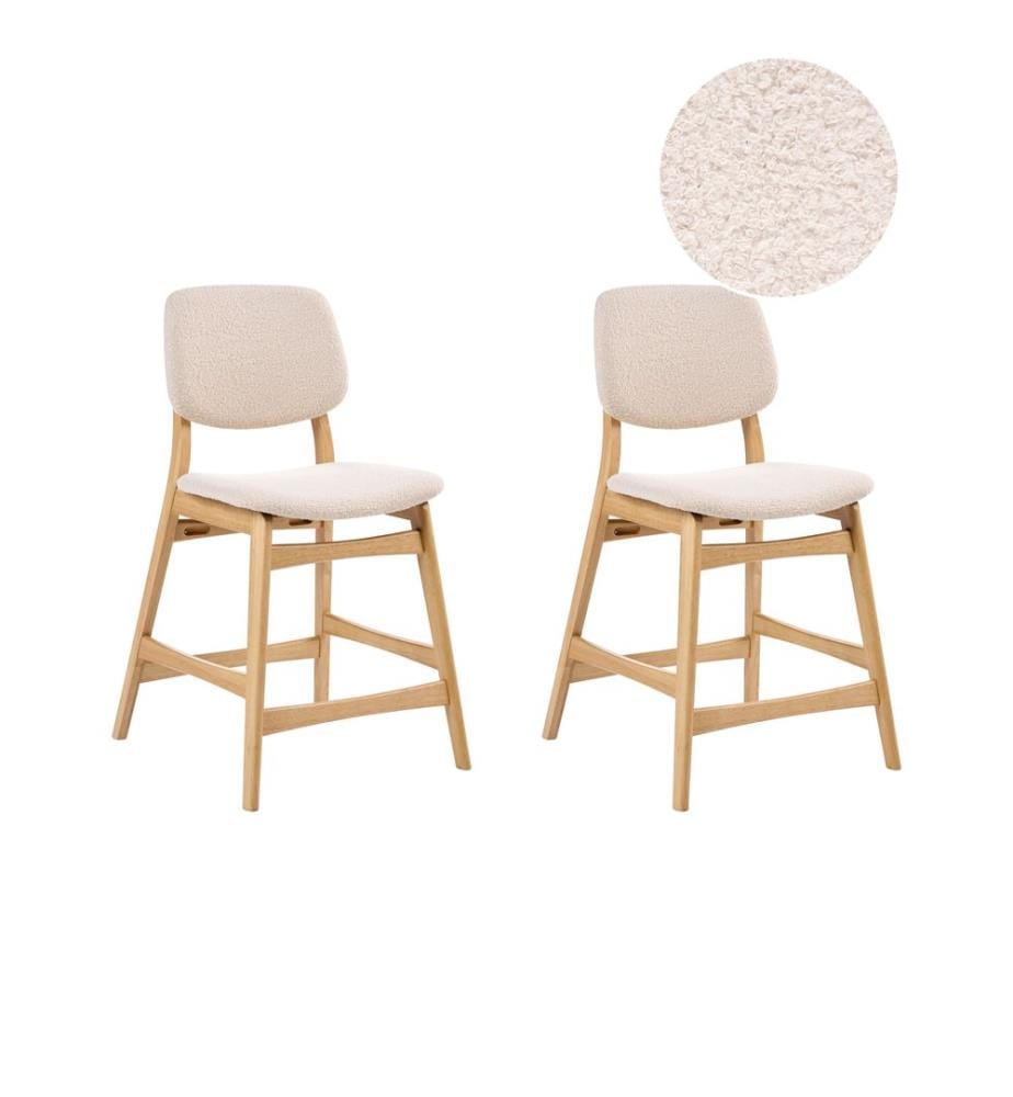 Lot de 2 chaises de bar ELAINE Bouclé Marron clair/beige