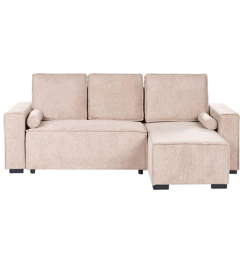 Canapé-lit d'angle 3 places EDANE Tissu Beige avec rangement Côté gauche