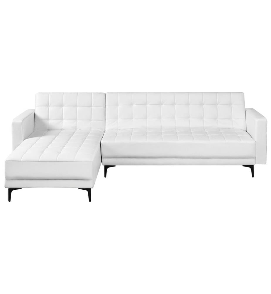 Canapé-lit d'angle modulable 4 places ABERDEEN Cuir PU Blanc Côté droit