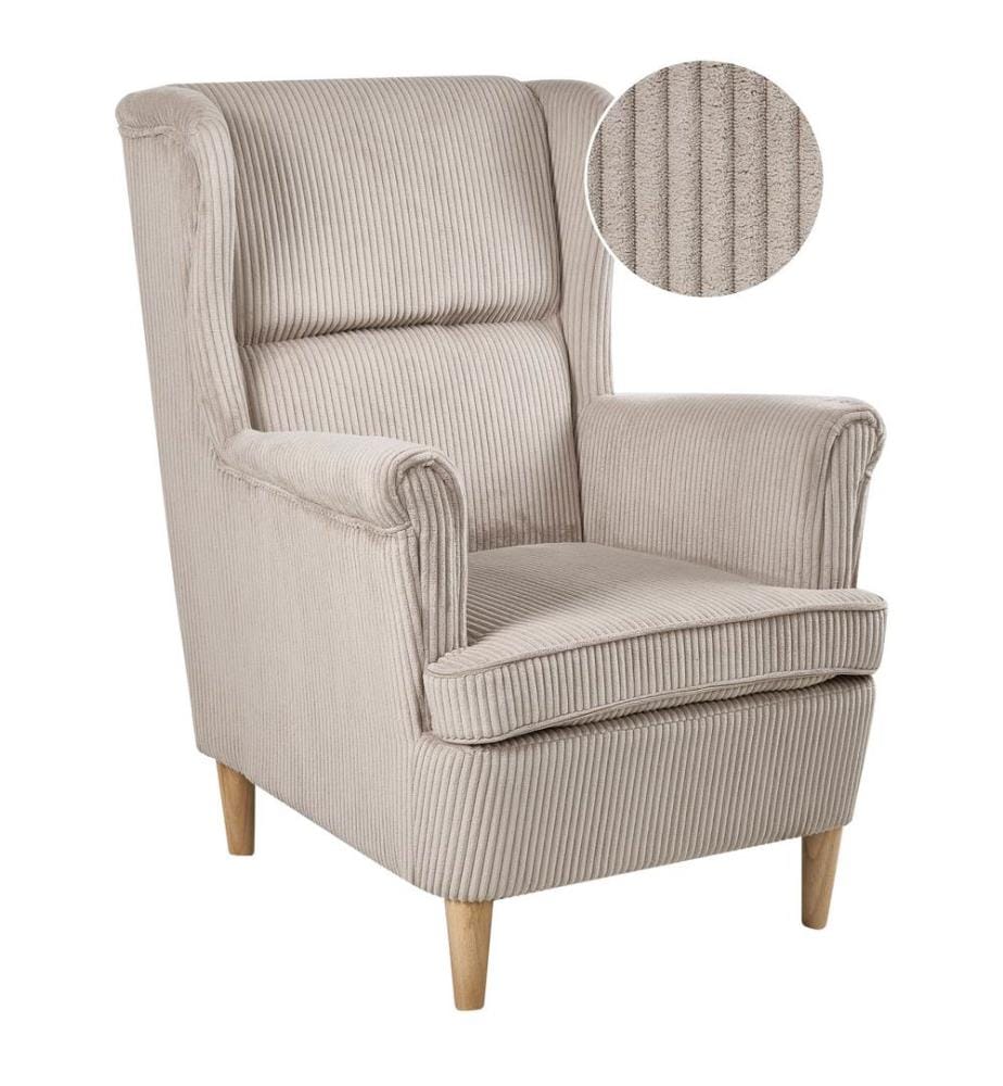 Fauteuil à oreilles ABSON Velours côtelé Beige