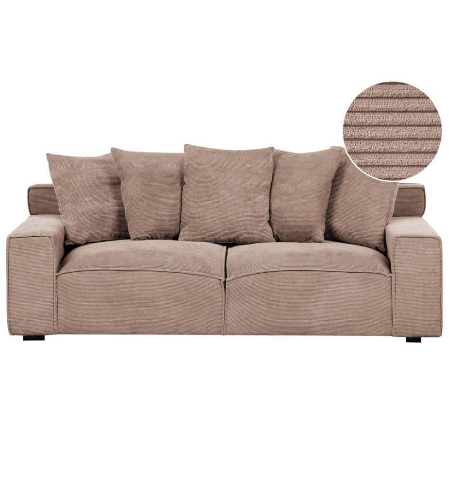 Canapé 3 places VISKAN Velours côtelé Beige sable