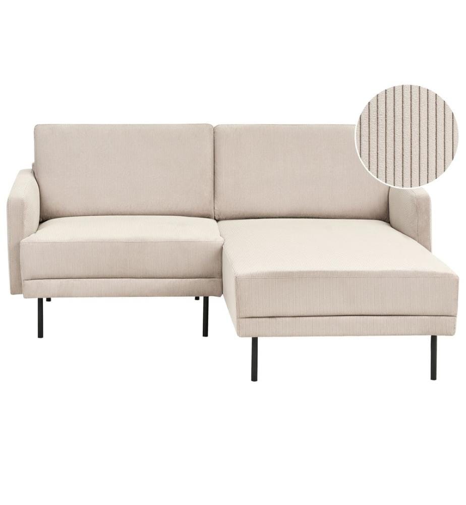 Canapé d'angle 2 places BREDA Velours côtelé Beige Côté gauche