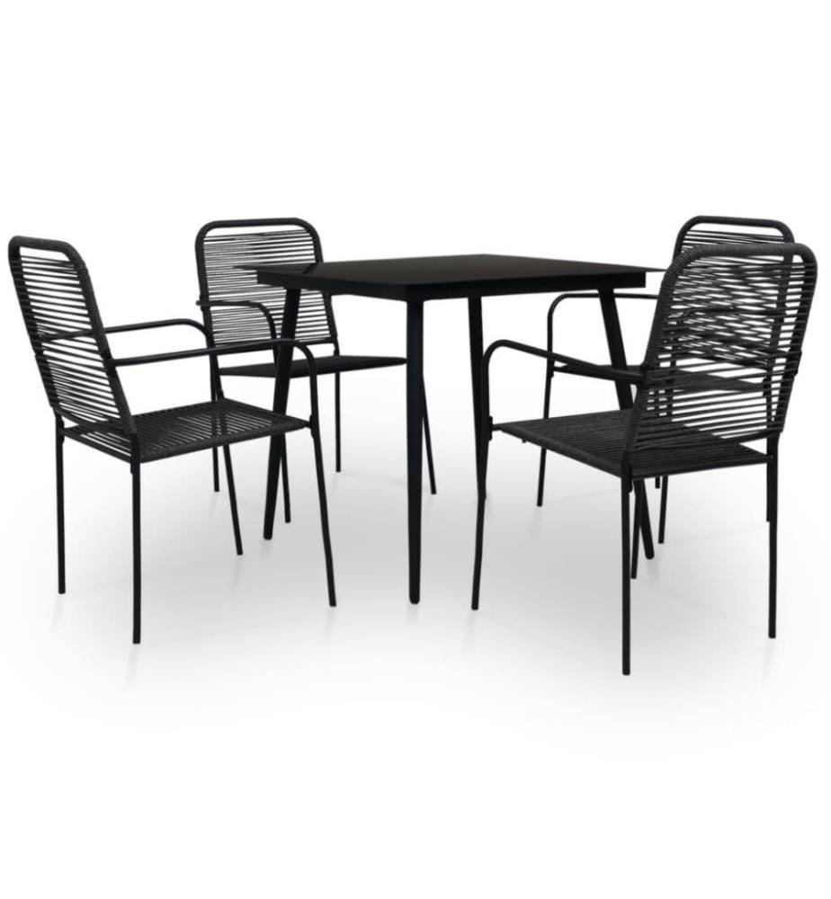 Mobilier à dîner d'extérieur 5 pcs Corde en coton et acier Noir