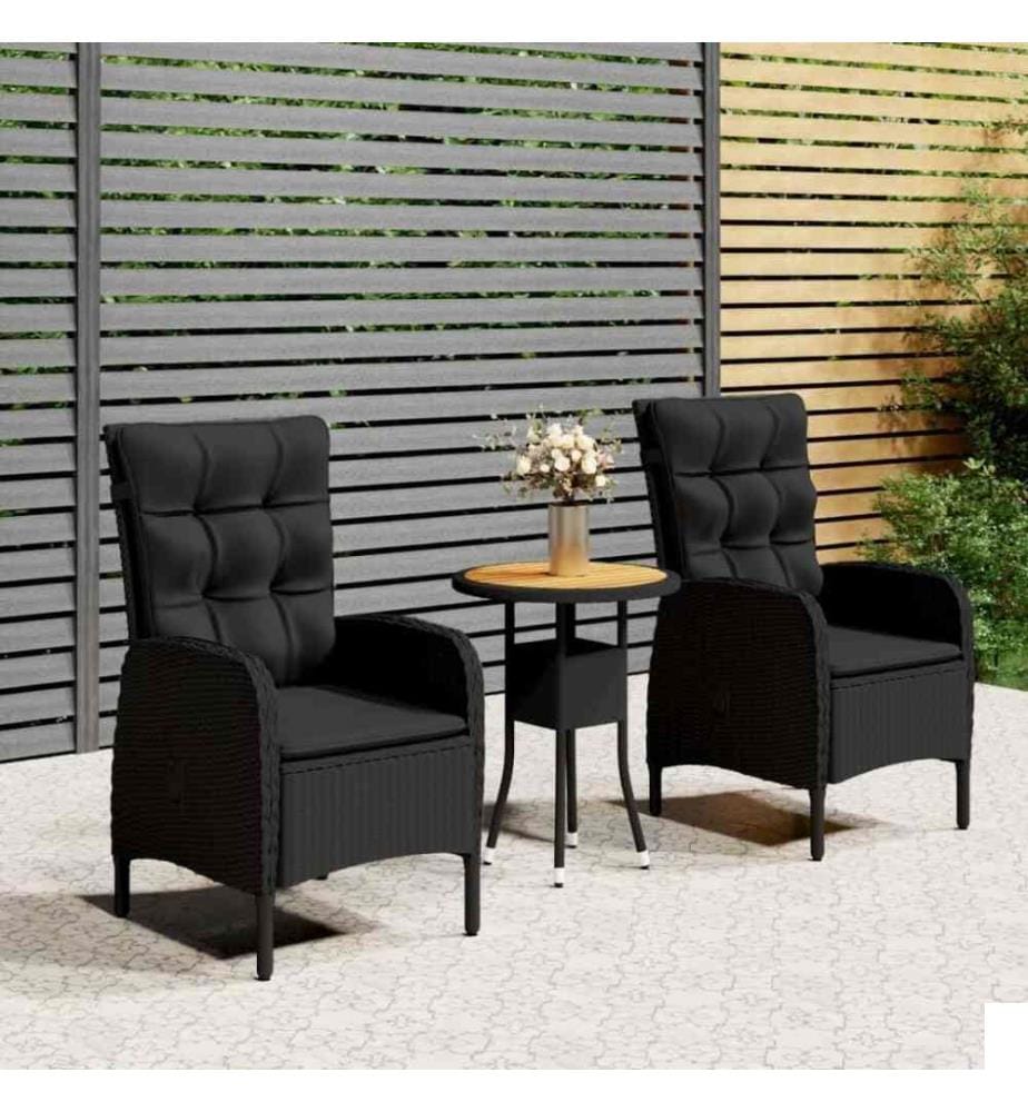 Mobilier de bistro de jardin 3 pcs Résine tressée Noir