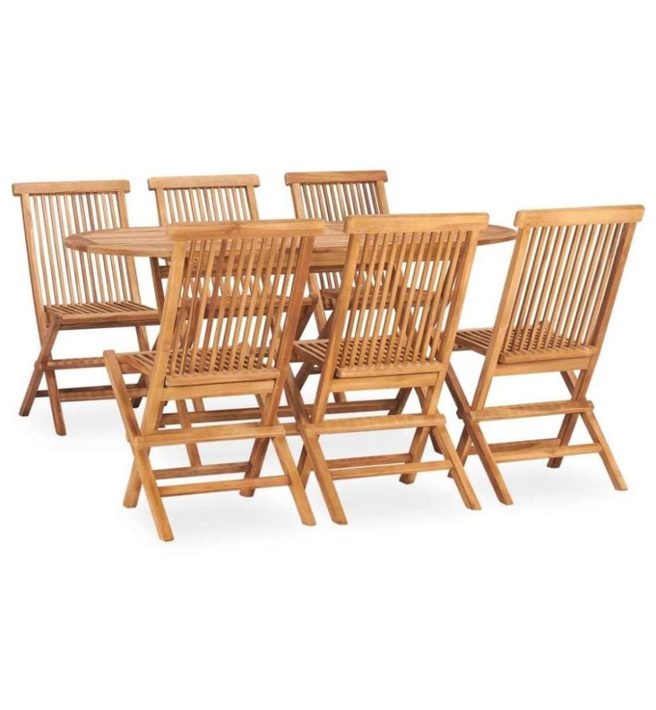 Mobilier à dîner d'extérieur pliable 7 pcs Bois solide de teck