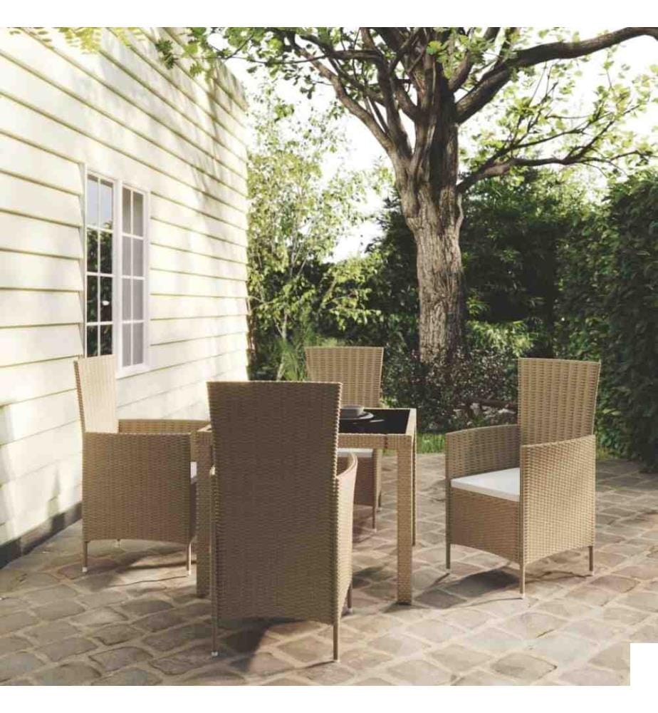 Mobilier à dîner de jardin 5 pcs coussins Résine tressée Beige