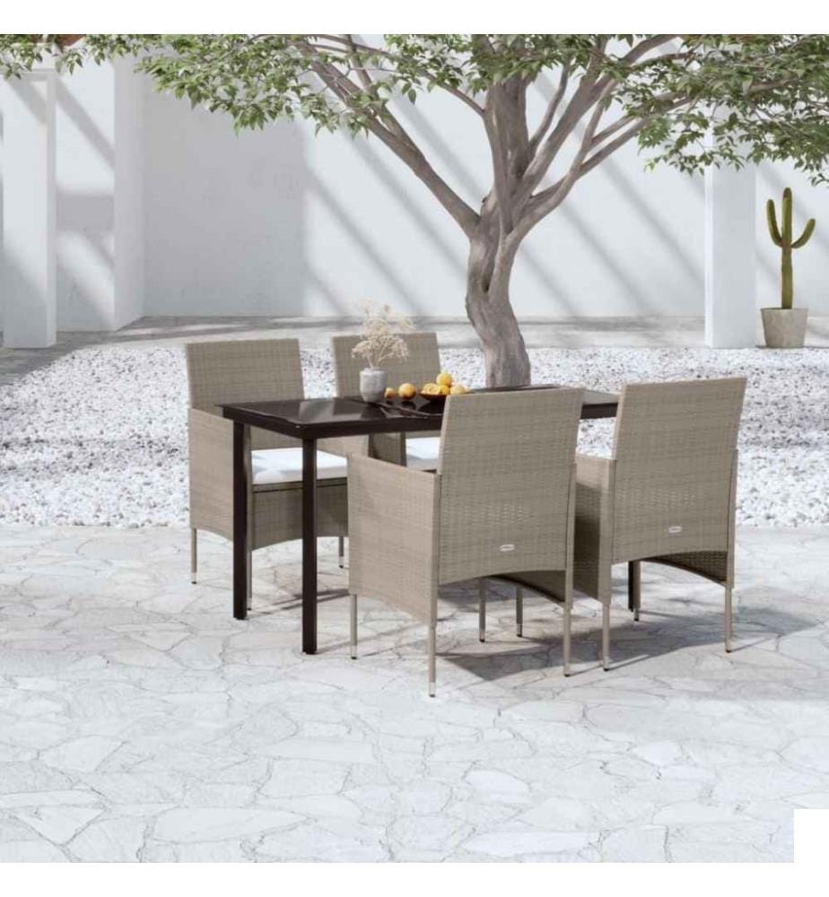 Mobilier de salle à manger de jardin coussins 5 pcs Beige/noir
