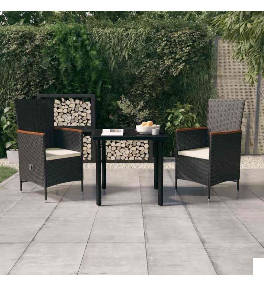 Mobilier de salle à manger de jardin avec coussins 3 pcs Noir