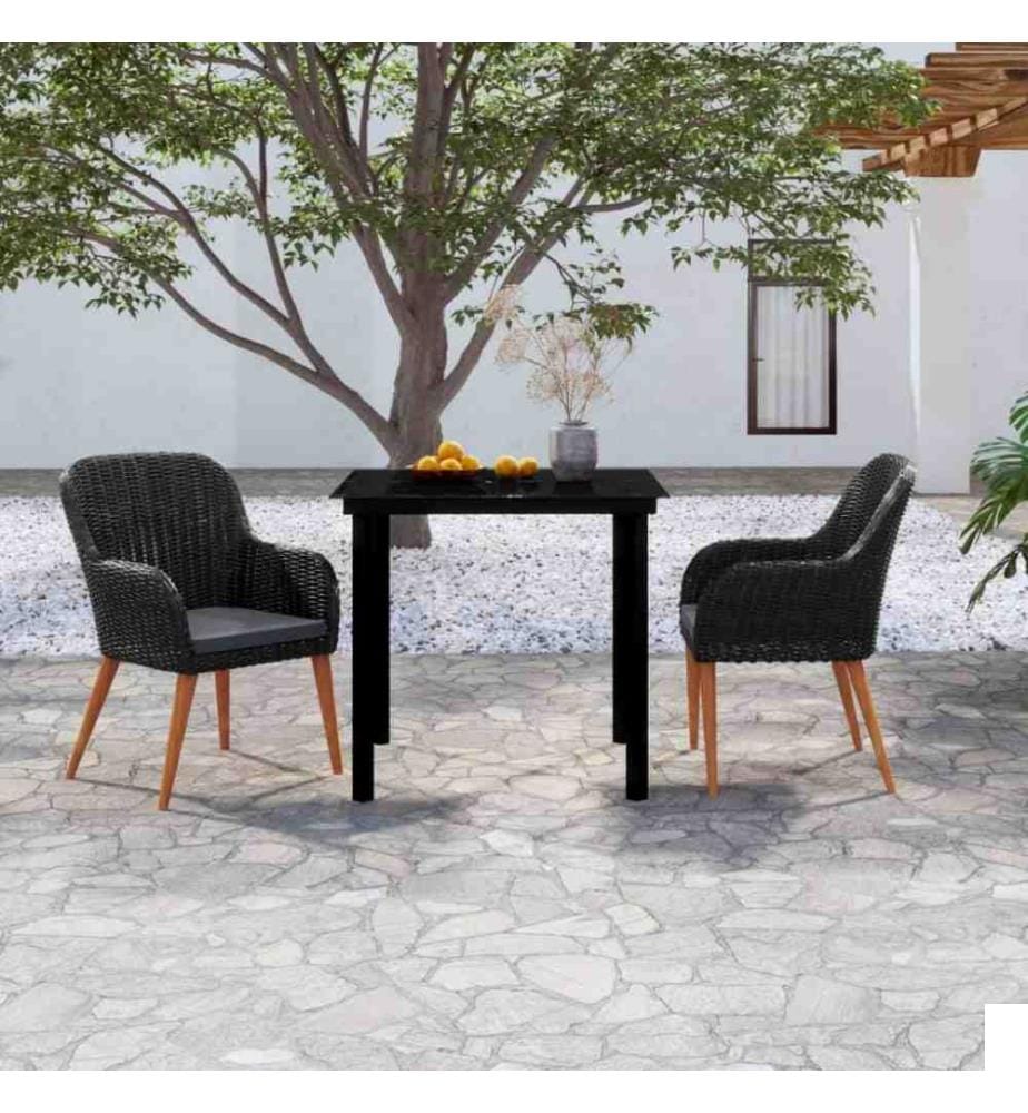 Mobilier de salle à manger de jardin avec coussins 3 pcs Noir
