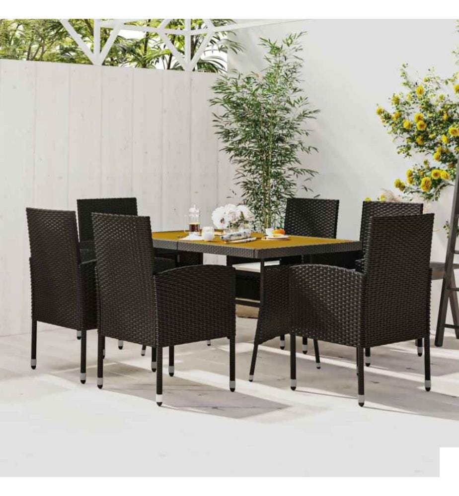 Mobilier à dîner d'extérieur 7 pcs Résine tressée Noir