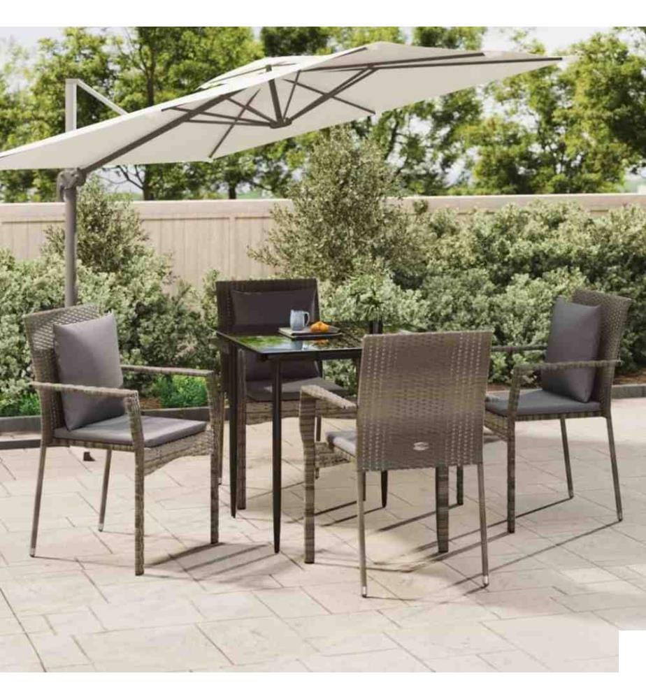 Mobilier à dîner de jardin et coussins 5 pcs noir et gris