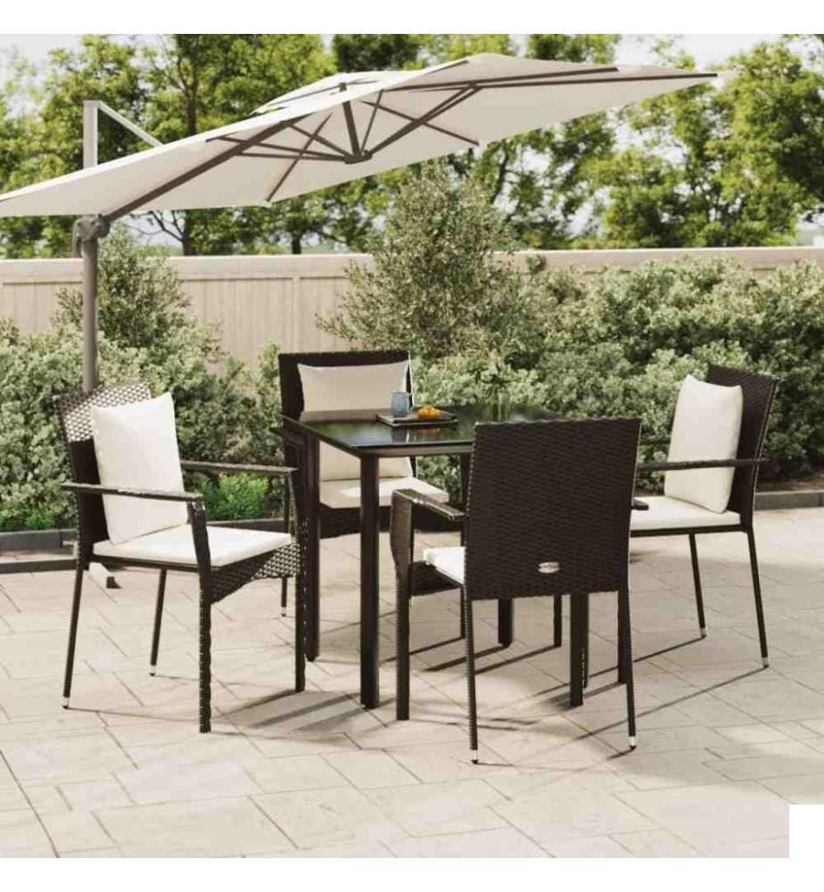 Mobilier à dîner de jardin et coussins 5pcs Noir Résine tressée