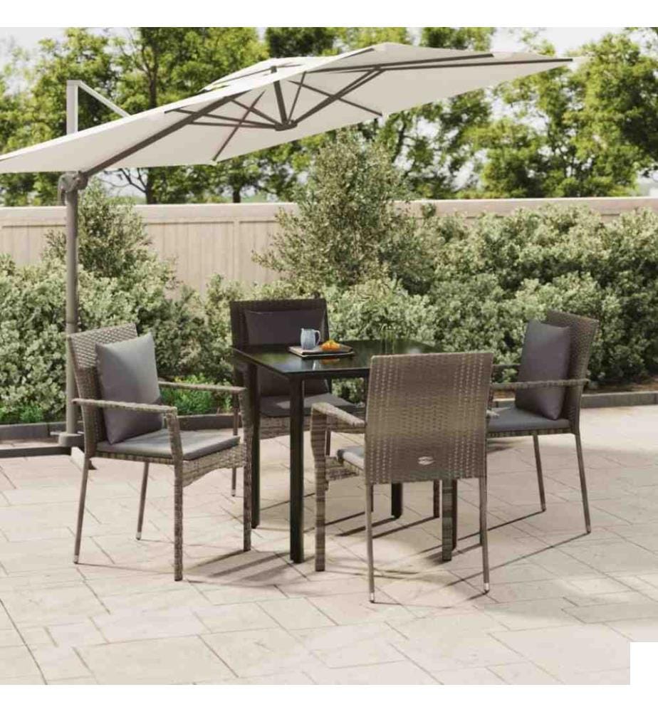 Mobilier à dîner de jardin et coussins 5 pcs noir et gris