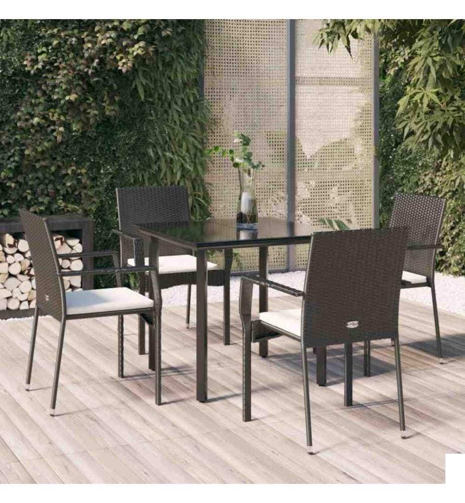 Mobilier à dîner de jardin et coussins 5pcs Noir Résine tressée