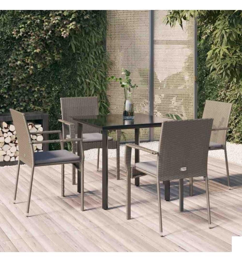 Mobilier à dîner de jardin et coussins 5 pcs noir et gris