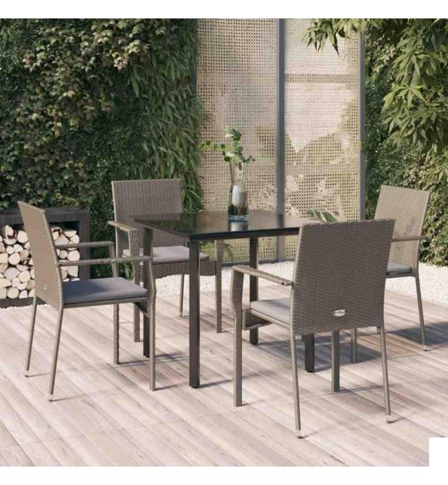 Mobilier à dîner de jardin et coussins 5 pcs noir et gris