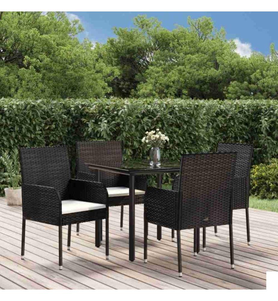 Mobilier à dîner de jardin et coussins 5pcs Noir Résine tressée