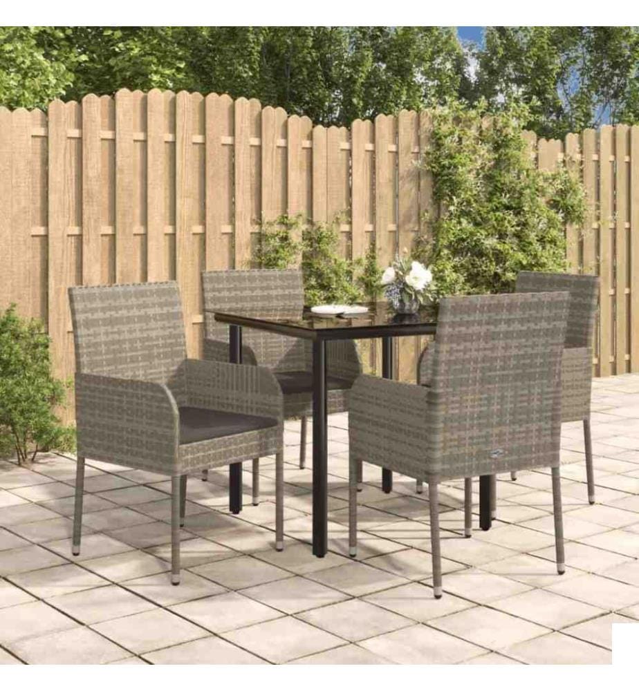 Mobilier à dîner de jardin et coussins 5 pcs noir et gris