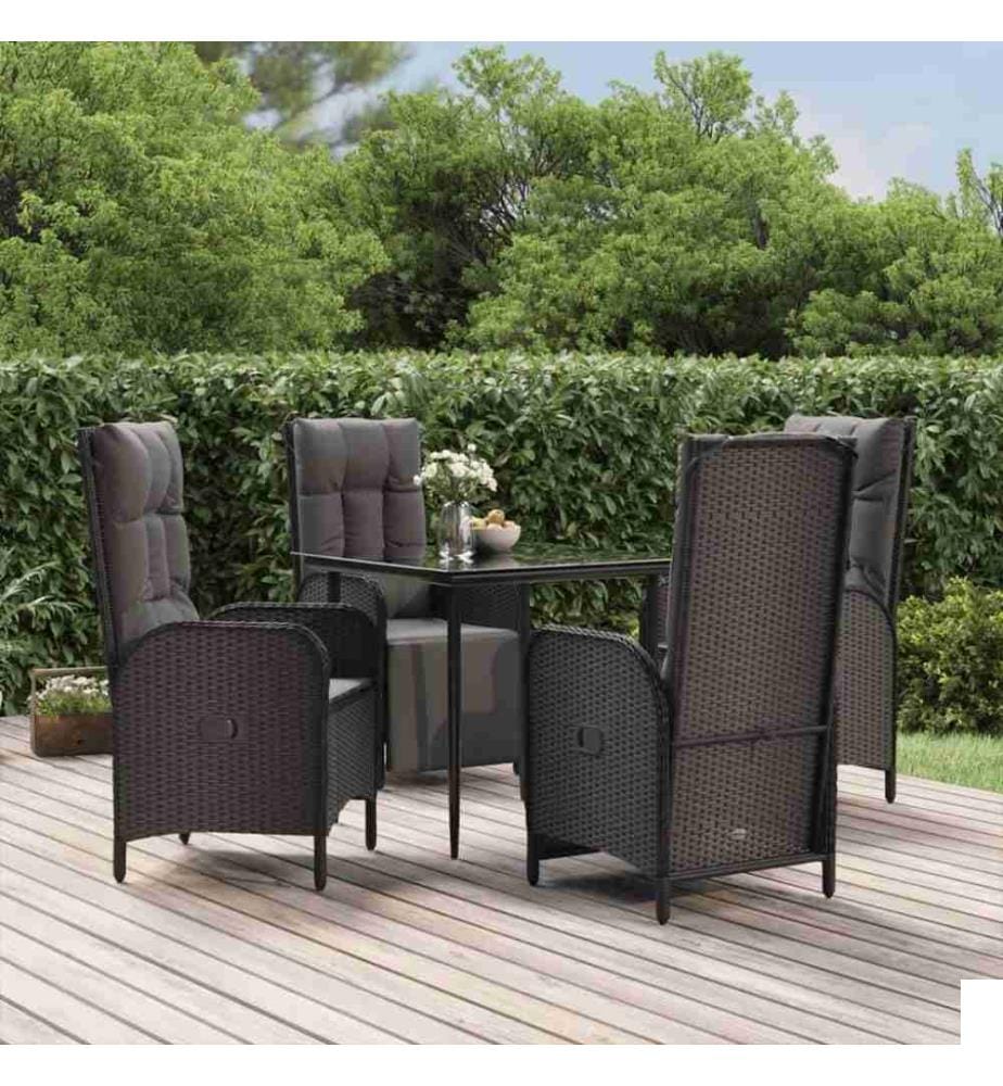 Mobilier à dîner de jardin et coussins 5pcs Noir Résine tressée