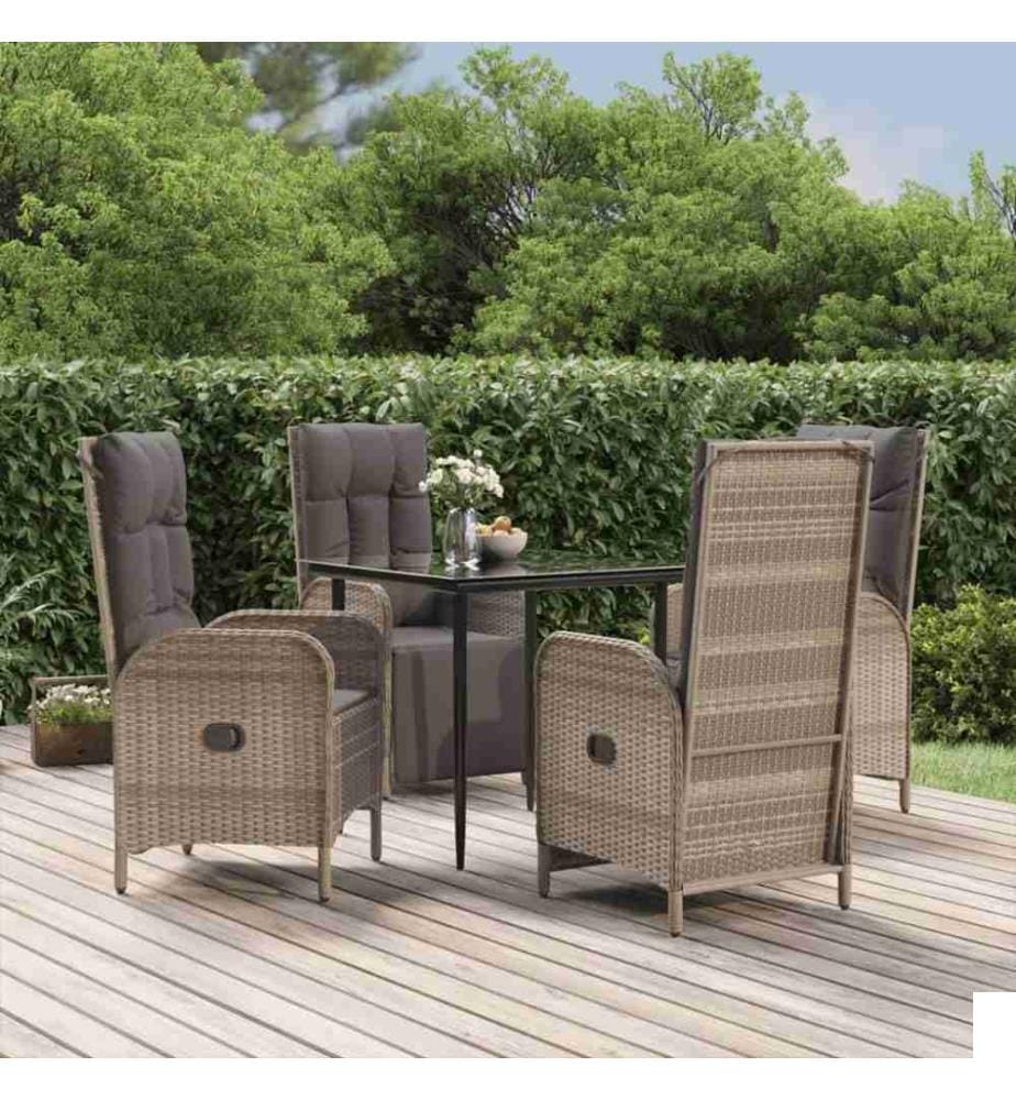 Mobilier à dîner de jardin et coussins 5 pcs noir et gris
