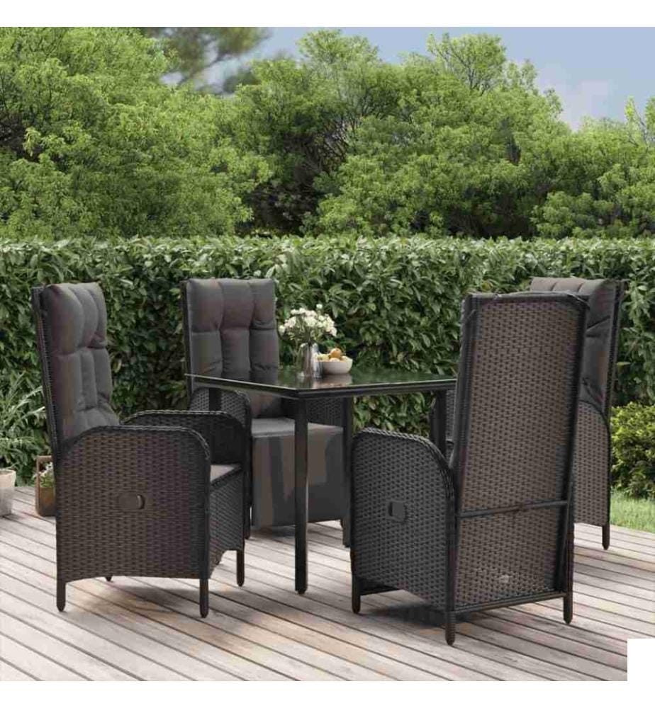 Mobilier à dîner de jardin et coussins 5pcs Noir Résine tressée