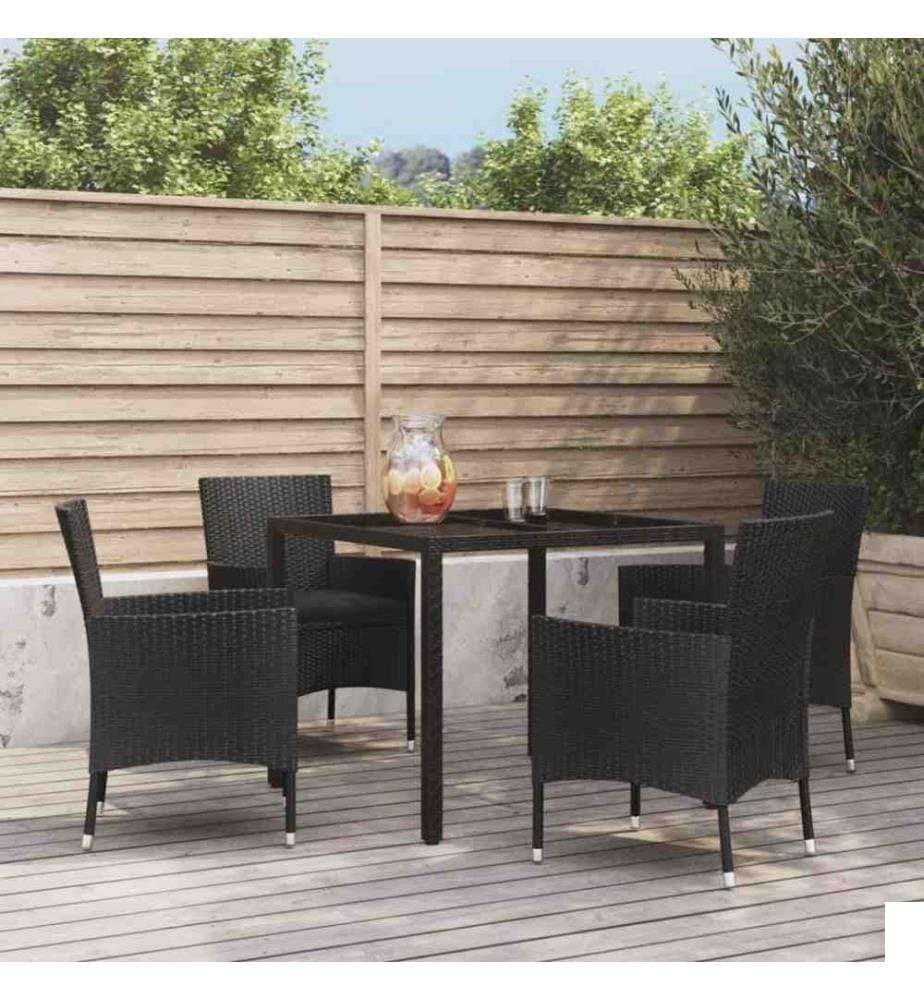 Mobilier à dîner de jardin et coussins 5pcs Noir Résine tressée