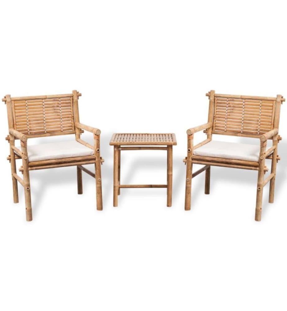 Mobilier de bistro 3 pcs avec coussins Bambou