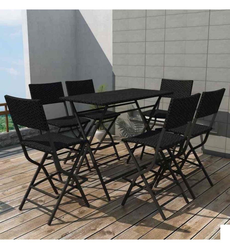 Mobilier à dîner pliable jardin 7 pcs Acier Résine tressée Noir