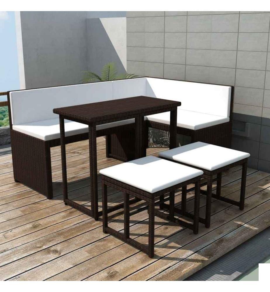 Mobilier à dîner d'extérieur 5 pcs Acier Résine tressée Marron