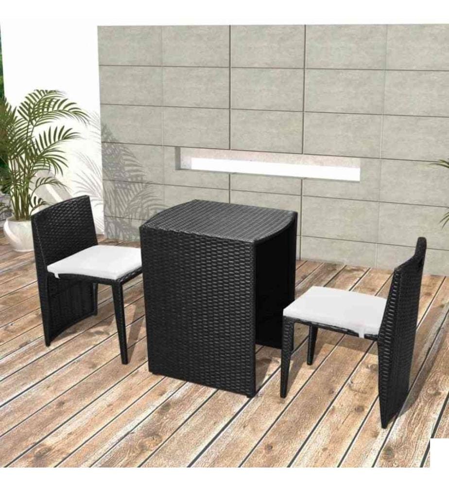 Mobilier de bistro 3 pcs avec coussins Résine tressée Noir