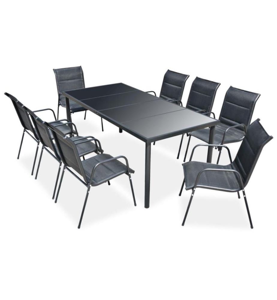 Mobilier de salle à manger d'extérieur 9 pcs Acier Noir
