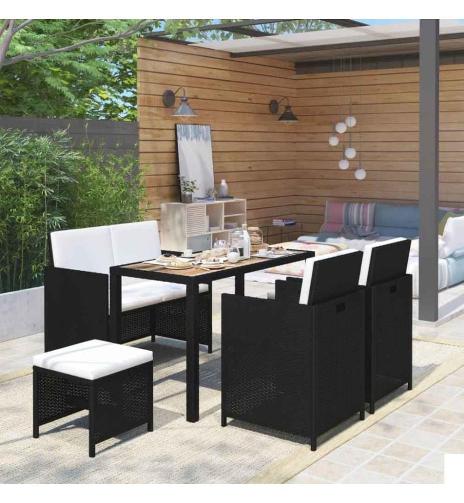 Mobilier d'extérieur 6 pcs Résine tressée et bois d'acacia Noir