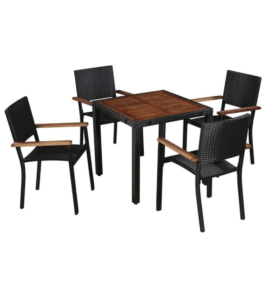 Mobilier d'extérieur 5 pcs Résine tressée et bois d'acacia Noir