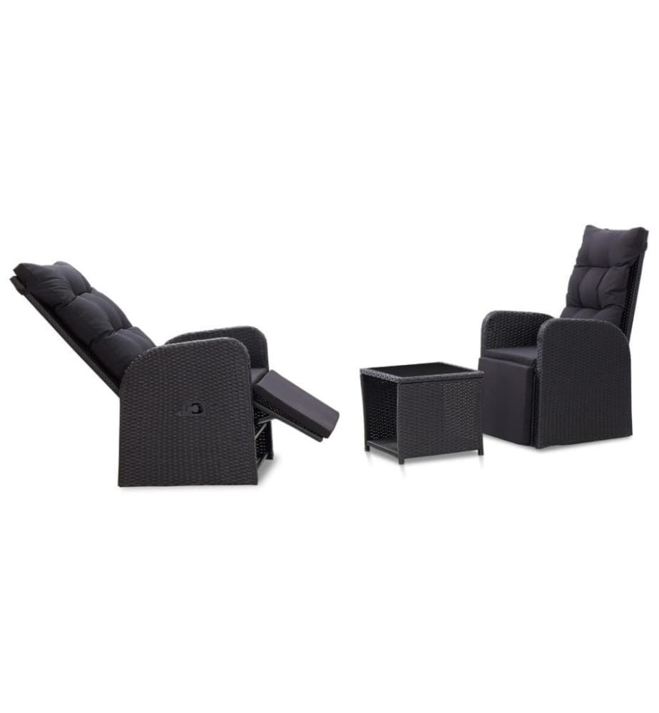 Mobilier de bistro 3 pcs avec coussins Résine tressée Noir