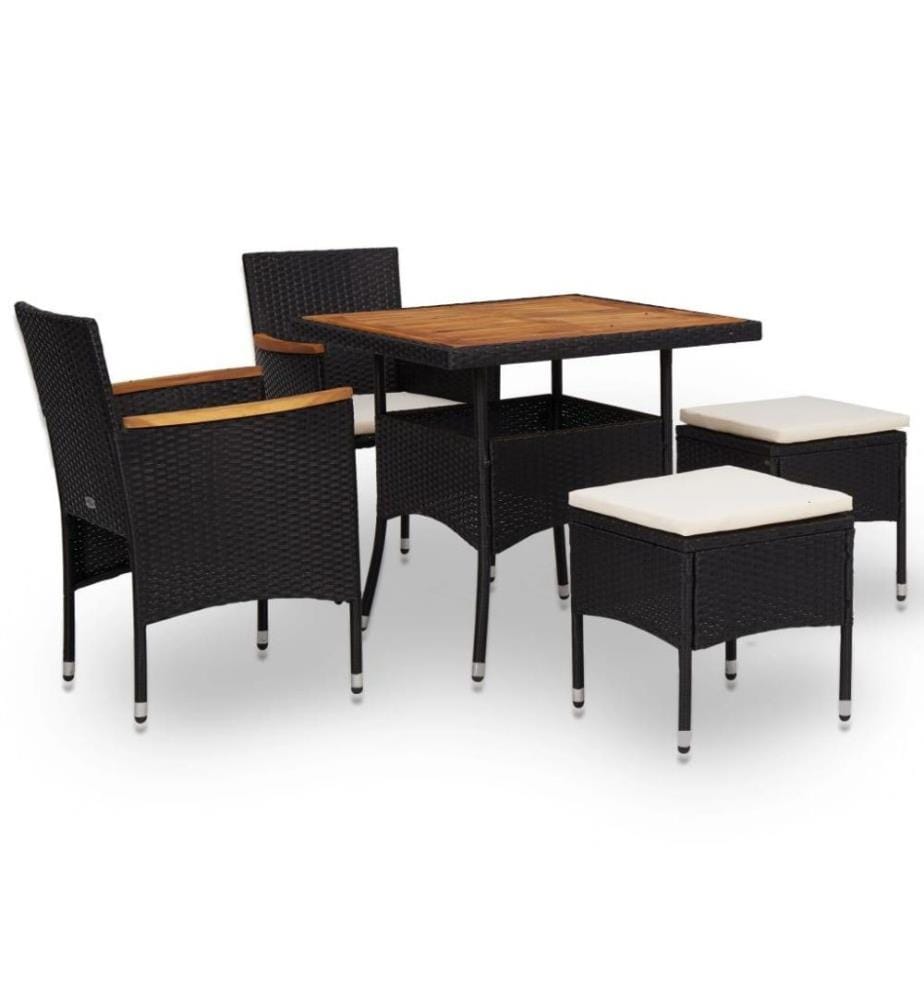 Mobilier d'extérieur 5 pcs Noir Résine tressée et bois d'acacia