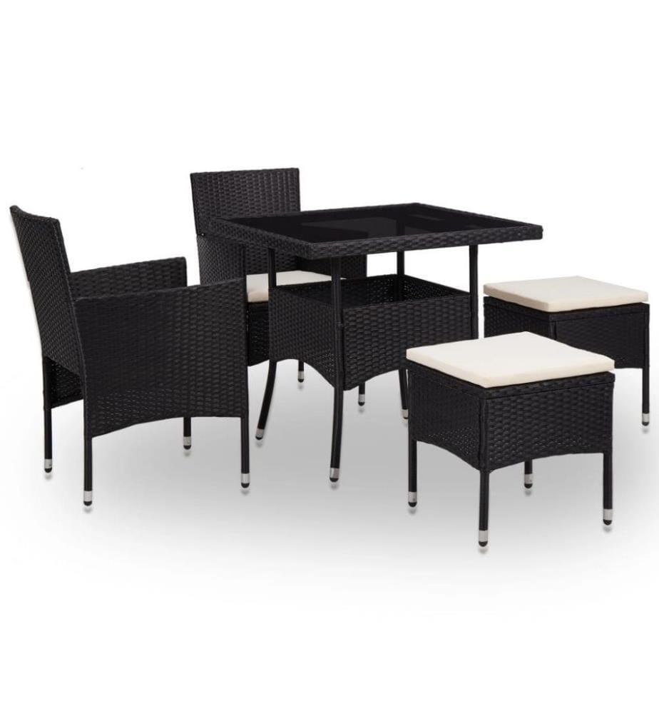 Mobilier à dîner d'extérieur 5 pcs Noir Résine tressée et verre