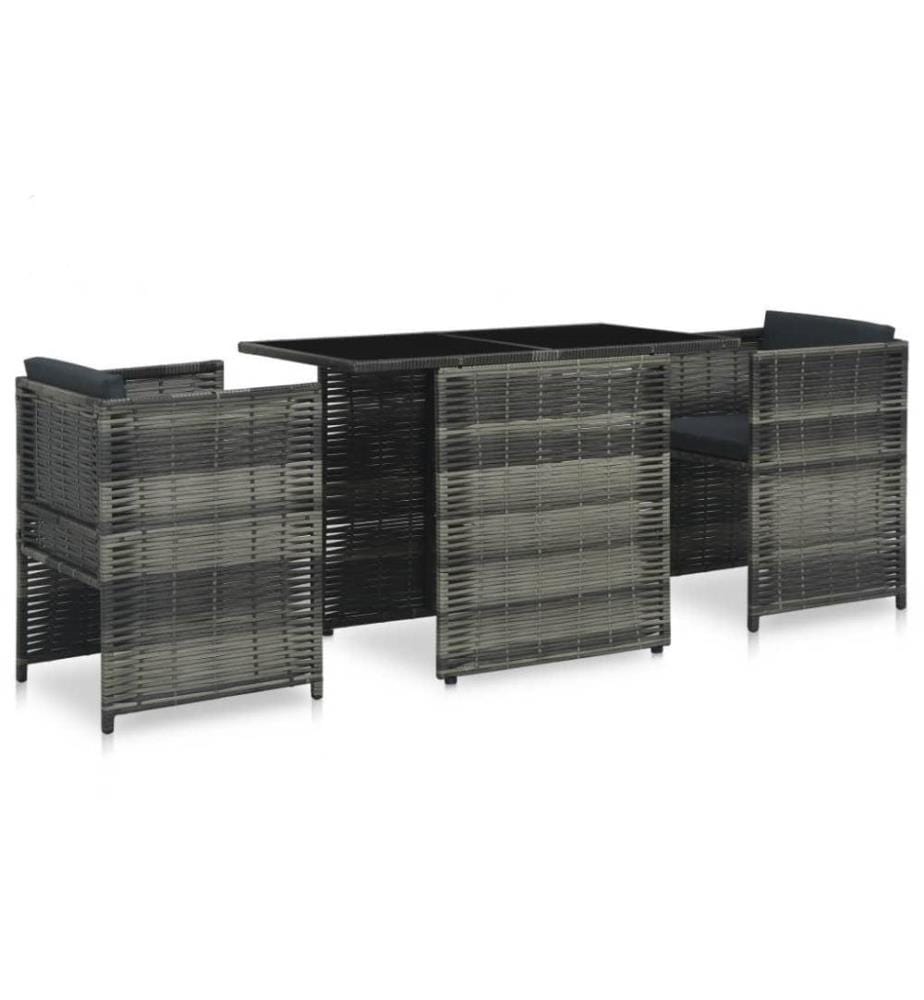 Mobilier de bistro 3 pcs avec coussins Résine tressée Gris
