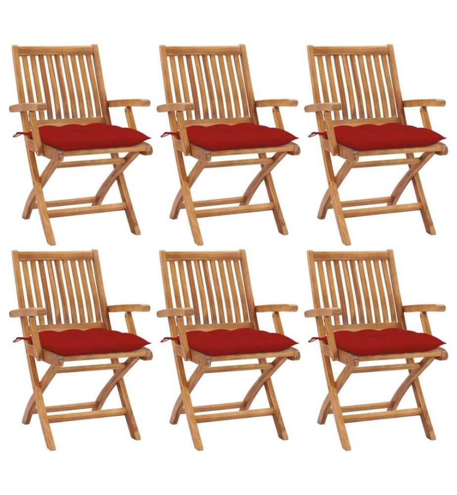 vidaXL Chaises pliables de jardin avec coussins lot de 6 Bois de teck