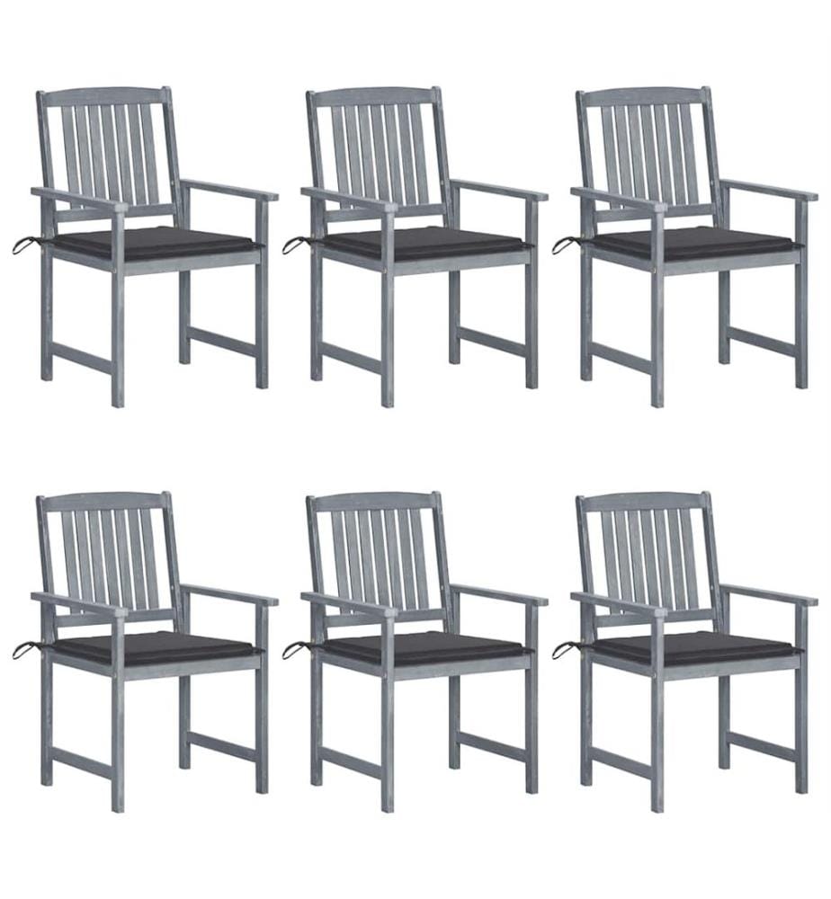 vidaXL Chaises de jardin et coussins lot de 6 Bois acacia massif Gris