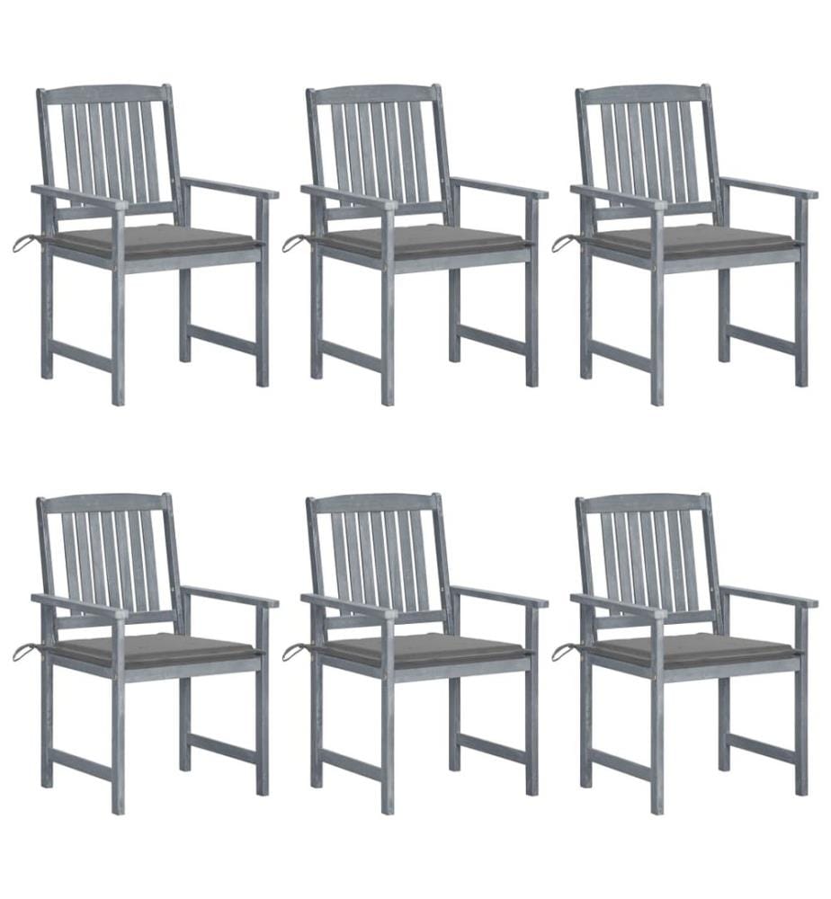 vidaXL Chaises de jardin et coussins lot de 6 Bois acacia massif Gris