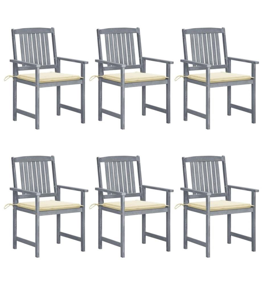 vidaXL Chaises de jardin et coussins lot de 6 Bois acacia massif Gris