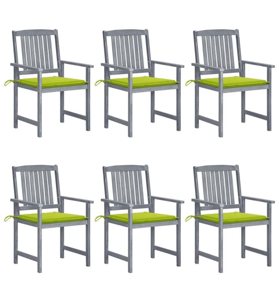 vidaXL Chaises de jardin et coussins lot de 6 Bois acacia massif Gris