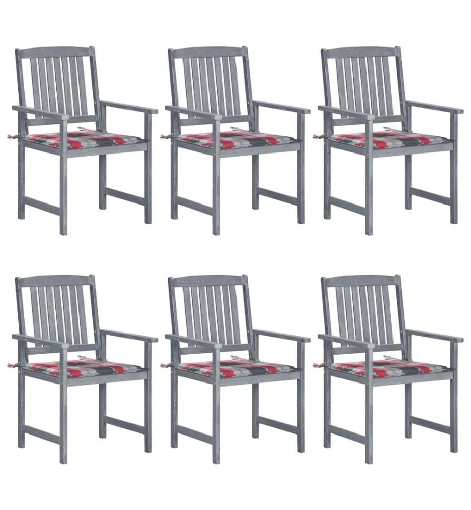 vidaXL Chaises de jardin et coussins lot de 6 Bois acacia massif Gris