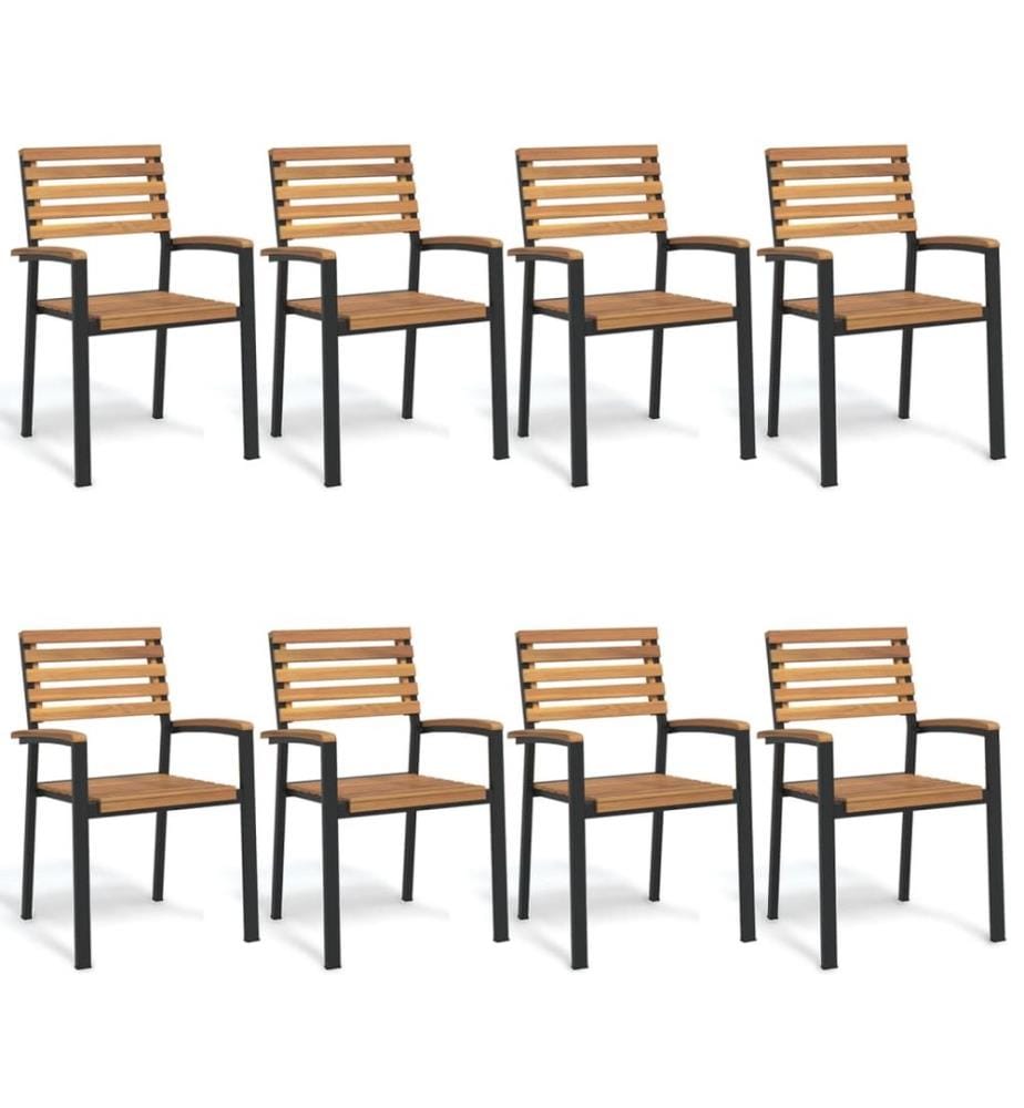 vidaXL Chaises de jardin empilables lot de 8 bois d'acacia et métal