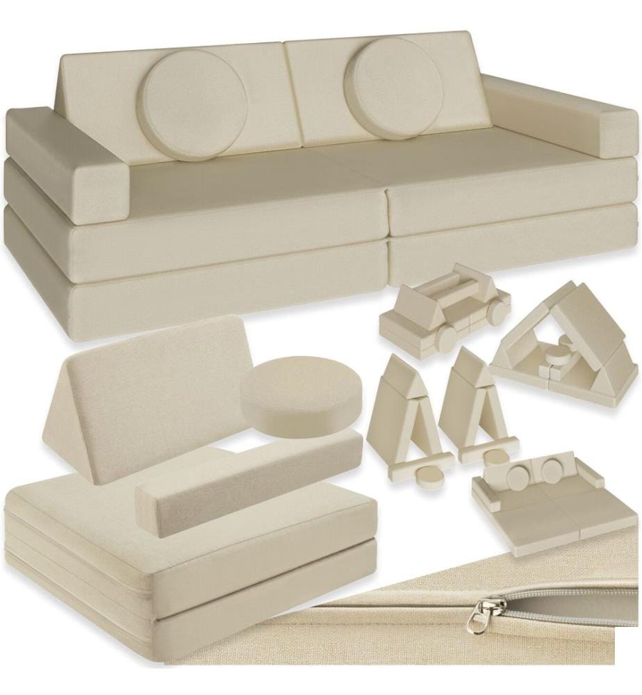 Canapé de jeu LILLY 8 pièces, avec fonction de couchage - 120 cm, beige