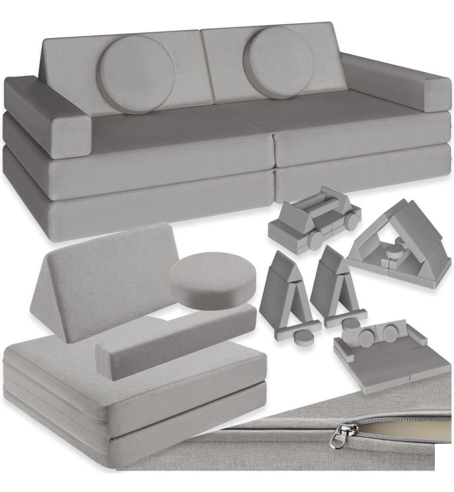 Canapé de jeu LILLY 8 pièces, avec fonction de couchage - 160 cm, gris