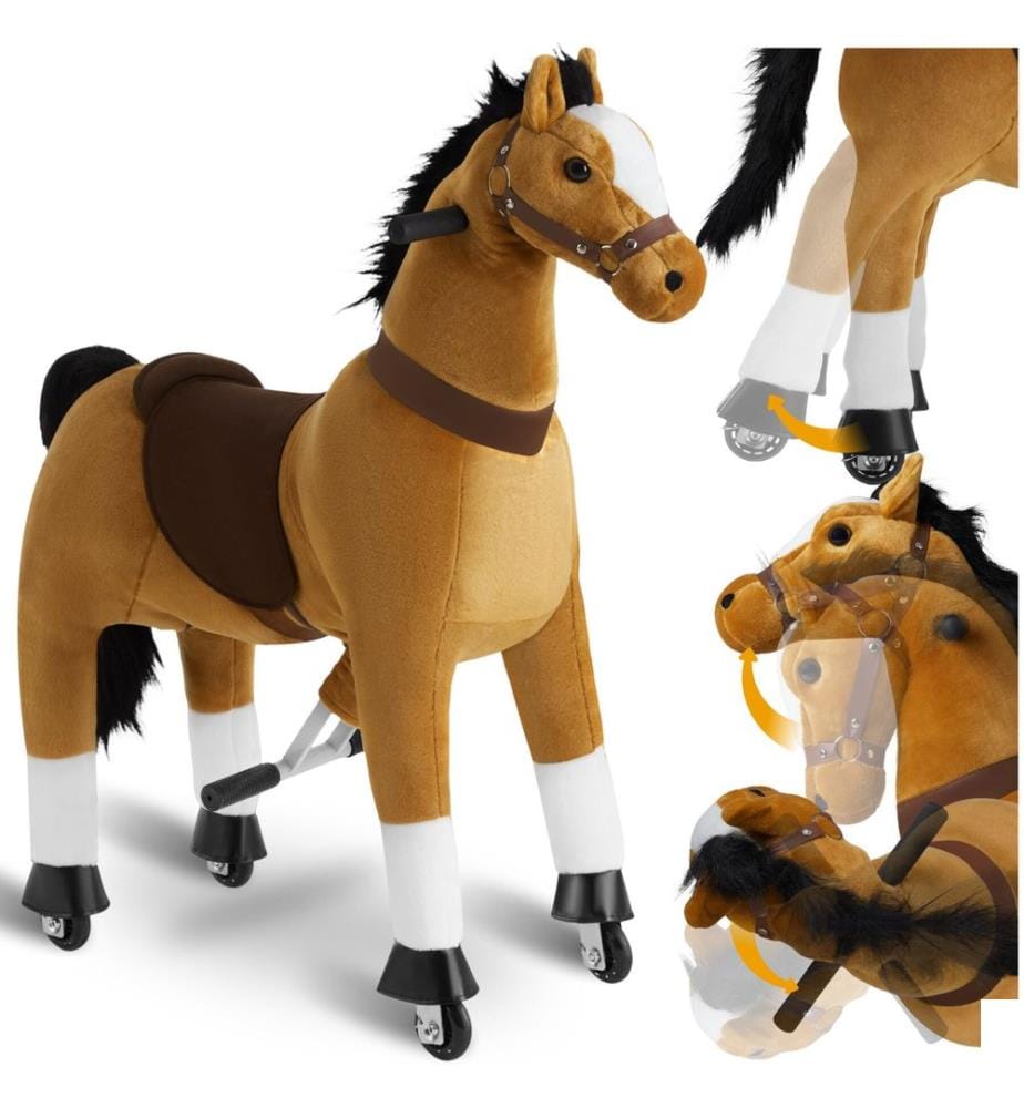 Cheval à bascule sur roulettes en peluche - 34 x 89 x 100 cm