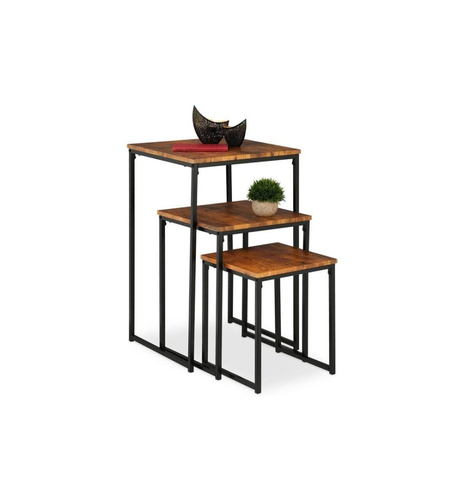 RELAXDAYS - Table d'appoint Lot de 3 Brun/Noir